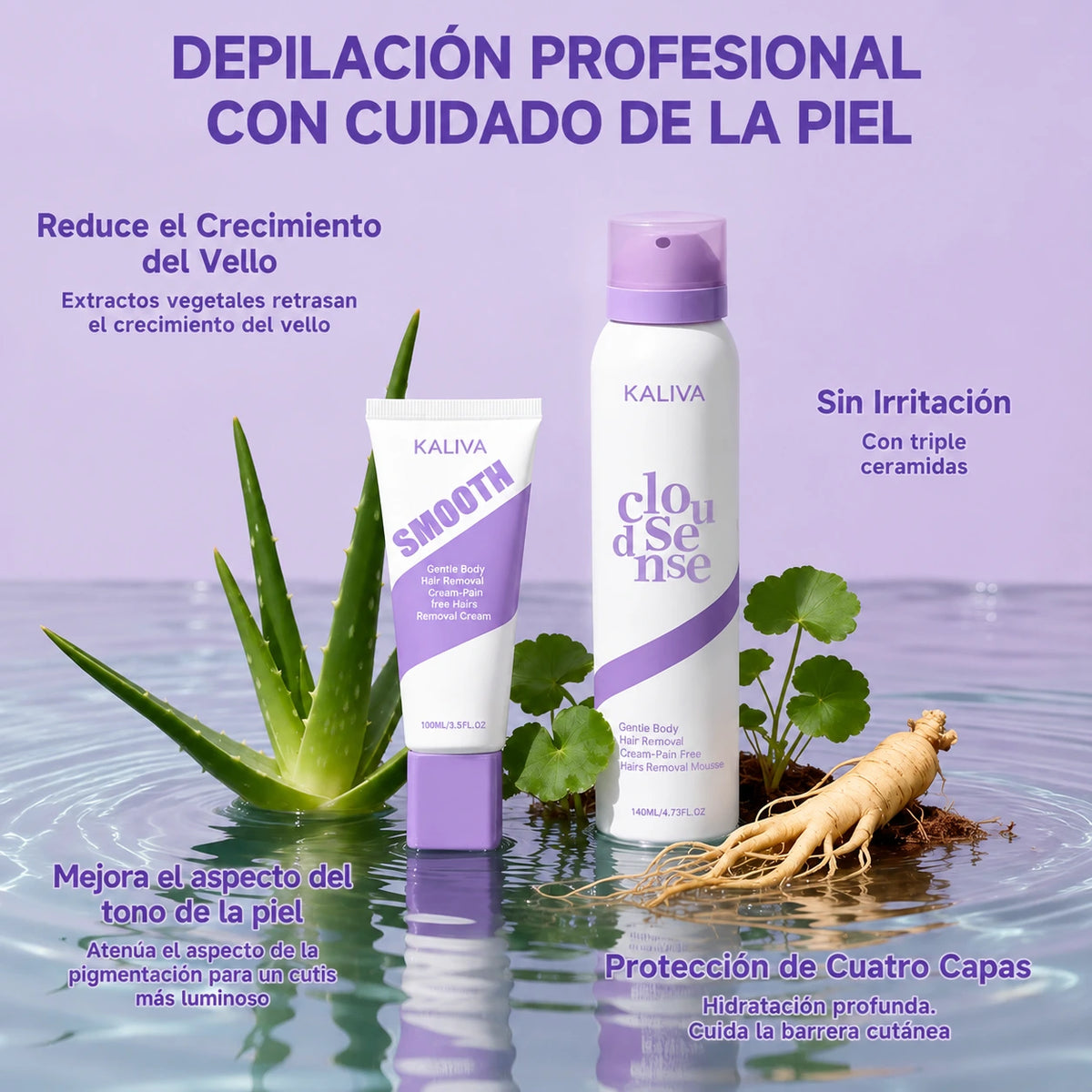 Kaliva Gentle Kit Depilatorio Corporal | Mousse + Crema + Espátula