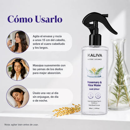 Kaliva Agua de Romero y Agua de Arroz | Extracto 100% Natural | Cabello Suave y Sedoso | 200 ml