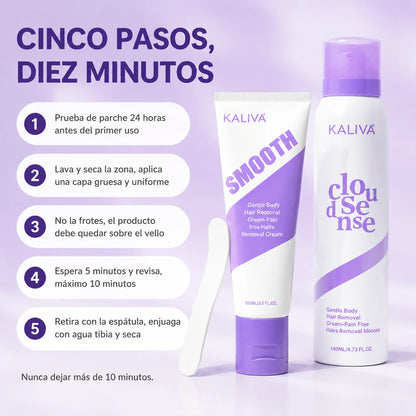 Kaliva Gentle Kit Depilatorio Corporal | Mousse + Crema + Espátula